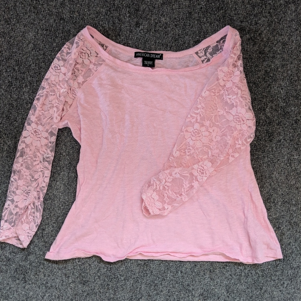 Dreamy Pink Lace Sleeve Raglan